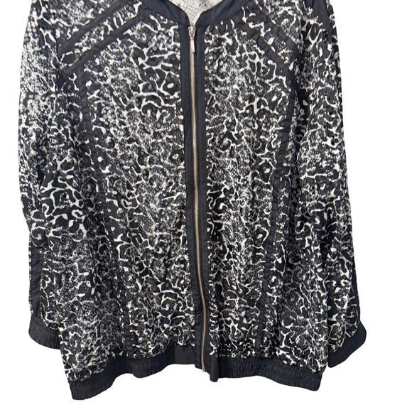 Avenue Black & White Leopard Print Zip-Up Bomber Jacket Size 22/24 Sheer Jacket - Picture 7 of 12